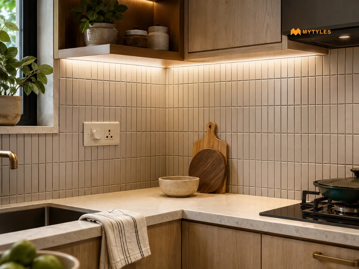 Small-Format KitKat Mosaic Tiles for Compact Kitchen Corners